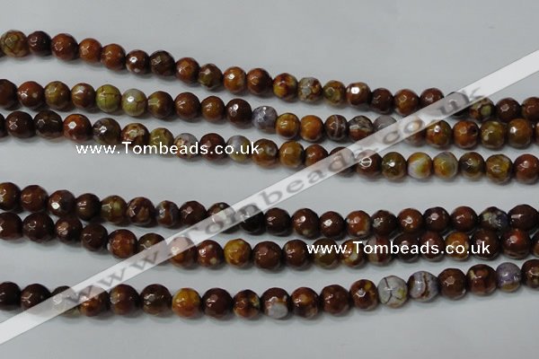 CAG4617 15.5 inches 6mm faceted round fire crackle agate beads