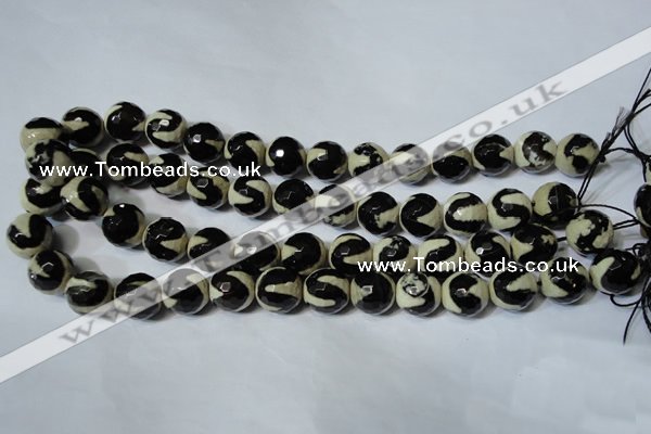 CAG4674 15.5 inches 12mm faceted round tibetan agate beads wholesale