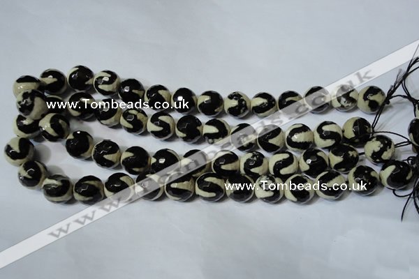 CAG4675 15.5 inches 14mm faceted round tibetan agate beads wholesale