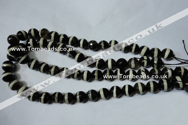 CAG4678 15.5 inches 12mm faceted round tibetan agate beads wholesale