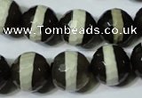 CAG4679 15.5 inches 14mm faceted round tibetan agate beads wholesale