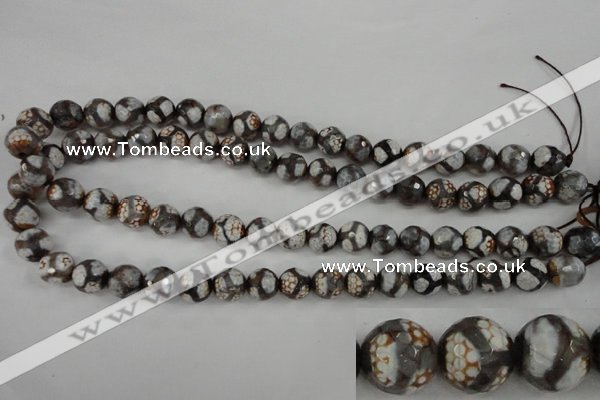 CAG4706 15 inches 10mm faceted round tibetan agate beads wholesale