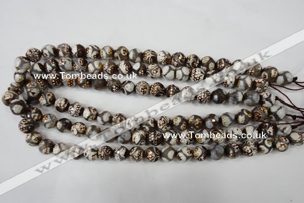 CAG4708 15 inches 10mm faceted round tibetan agate beads wholesale