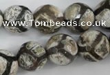 CAG4711 15 inches 16mm faceted round tibetan agate beads wholesale