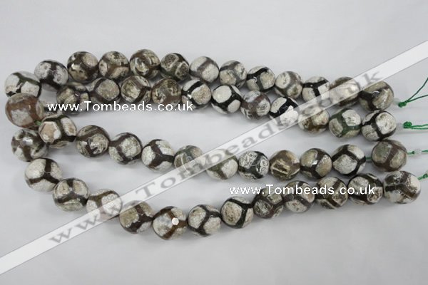 CAG4711 15 inches 16mm faceted round tibetan agate beads wholesale