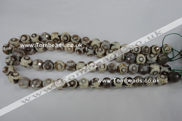 CAG4715 15 inches 10mm faceted round tibetan agate beads wholesale