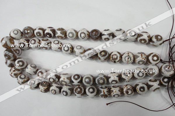 CAG4716 15 inches 14mm faceted round tibetan agate beads wholesale