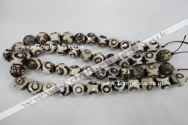 CAG4717 15 inches 16mm faceted round tibetan agate beads wholesale