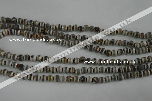 CAG4722 15 inches 6mm faceted round tibetan agate beads wholesale