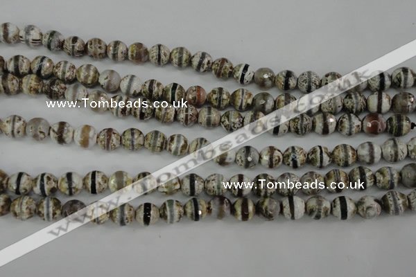 CAG4723 15 inches 8mm faceted round tibetan agate beads wholesale