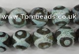 CAG4732 15 inches 14mm faceted round tibetan agate beads wholesale