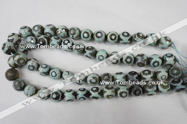 CAG4732 15 inches 14mm faceted round tibetan agate beads wholesale