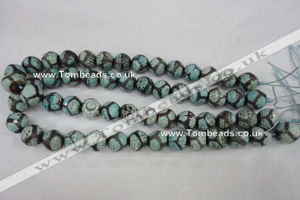 CAG4734 15 inches 14mm faceted round tibetan agate beads wholesale