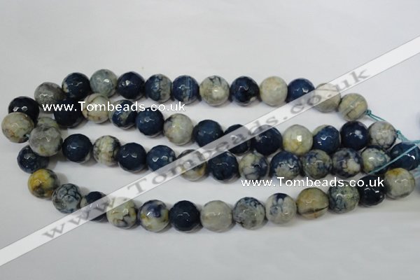 CAG4809 15 inches 14mm faceted round fire crackle agate beads