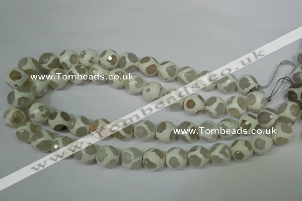 CAG4817 15 inches 12mm faceted round tibetan agate beads wholesale