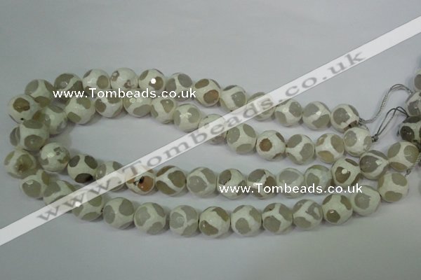 CAG4818 15 inches 14mm faceted round tibetan agate beads wholesale