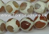 CAG4819 15 inches 14mm faceted round tibetan agate beads wholesale