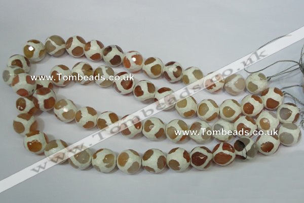 CAG4819 15 inches 14mm faceted round tibetan agate beads wholesale