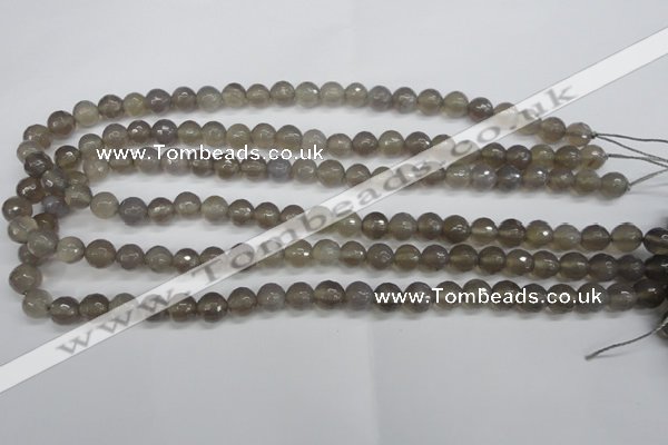 CAG4826 15 inches 8mm faceted round grey agate beads wholesale