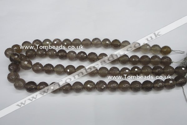 CAG4828 15 inches 12mm faceted round grey agate beads wholesale