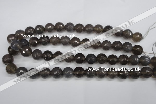 CAG4829 15 inches 14mm faceted round grey agate beads wholesale