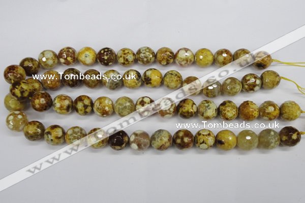 CAG4865 15 inches 14mm faceted round dragon veins agate beads