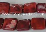 CAG4872 15 inches 14*14mm faceted square fire crackle agate beads