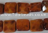 CAG4877 15 inches 14*14mm faceted square fire crackle agate beads