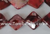 CAG4886 15 inches 14*14mm faceted diamond fire crackle agate beads