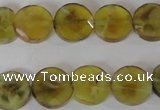 CAG4891 15 inches 12mm faceted coin fire crackle agate beads