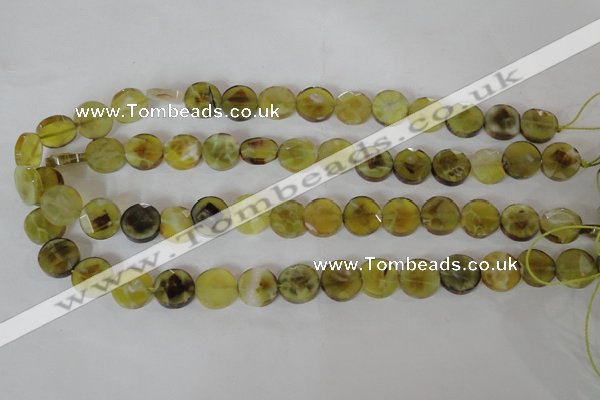 CAG4891 15 inches 12mm faceted coin fire crackle agate beads