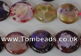 CAG4893 15 inches 15mm faceted coin fire crackle agate beads