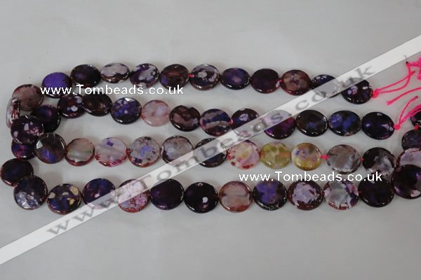 CAG4893 15 inches 15mm faceted coin fire crackle agate beads