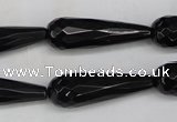 CAG5064 15.5 inches 10*30mm faceted teardrop black agate beads