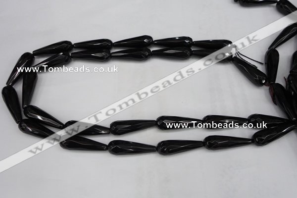 CAG5064 15.5 inches 10*30mm faceted teardrop black agate beads