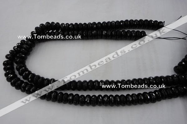 CAG5065 15.5 inches 6*12mm faceted rondelle black agate beads