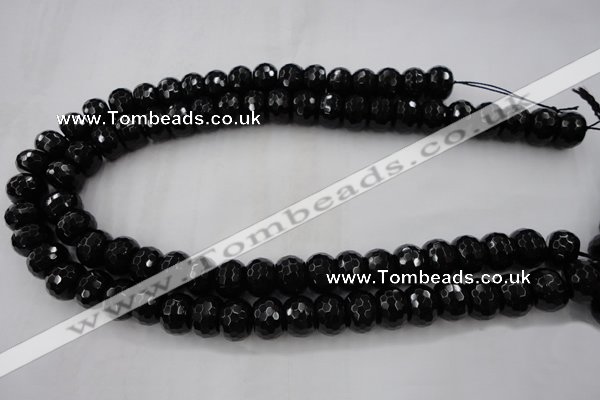 CAG5066 15.5 inches 10*13mm faceted rondelle black agate beads