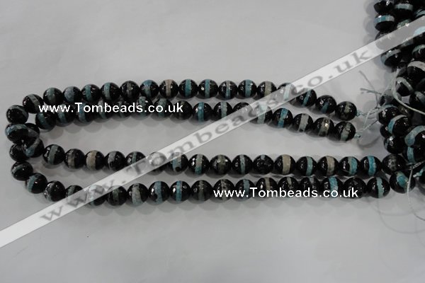 CAG5147 15 inches 10mm faceted round tibetan agate beads wholesale