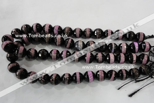 CAG5153 15 inches 12mm faceted round tibetan agate beads wholesale