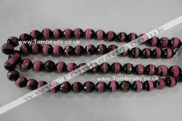 CAG5154 15 inches 12mm faceted round tibetan agate beads wholesale