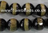 CAG5157 15 inches 12mm faceted round tibetan agate beads wholesale