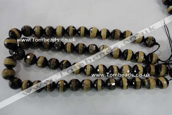 CAG5157 15 inches 12mm faceted round tibetan agate beads wholesale