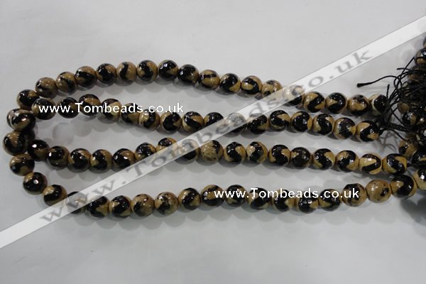 CAG5160 15 inches 10mm faceted round tibetan agate beads wholesale