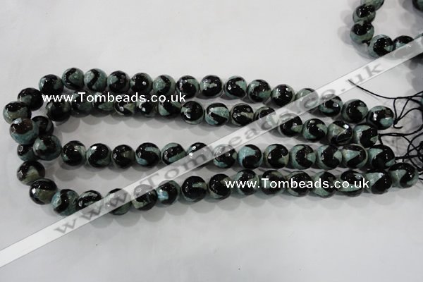 CAG5165 15 inches 12mm faceted round tibetan agate beads wholesale