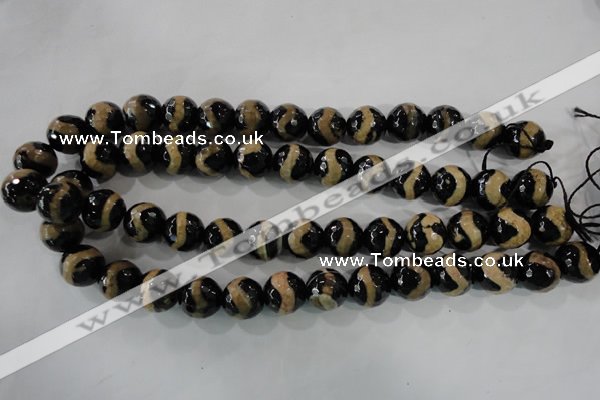 CAG5168 15 inches 14mm faceted round tibetan agate beads wholesale