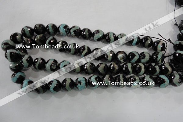 CAG5169 15 inches 14mm faceted round tibetan agate beads wholesale