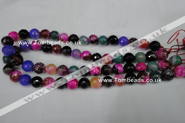 CAG5194 15 inches 12mm faceted round fire crackle agate beads