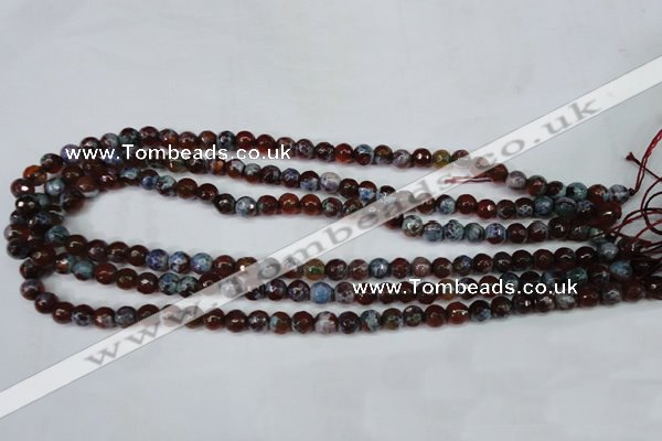 CAG5206 15 inches 6mm faceted round fire crackle agate beads