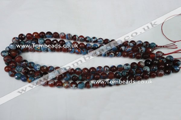 CAG5207 15 inches 8mm faceted round fire crackle agate beads