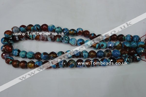 CAG5208 15 inches 10mm faceted round fire crackle agate beads